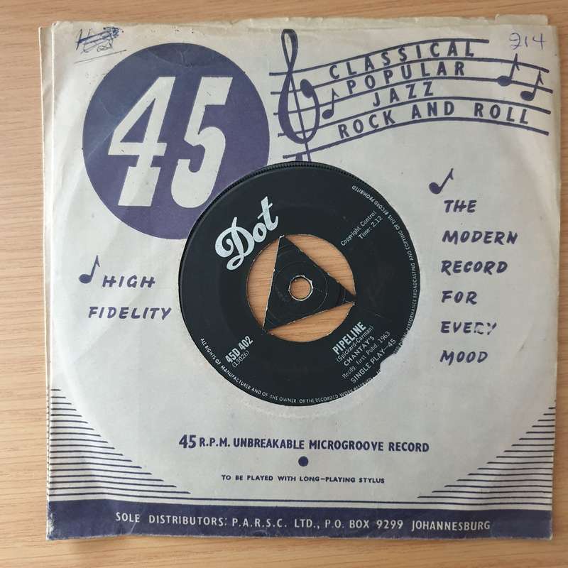 The Chantays  Pipeline - Vinyl 7" Record - Opened  - Very-Good- Quality (VG-) (verygoodminus)