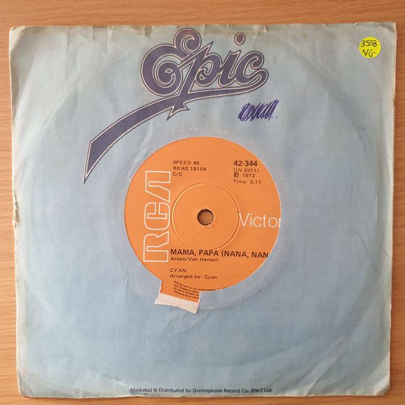 Cyan  Mama, Papa / Under One Flag - Vinyl 7" Record - Opened  - Very-Good Quality (VG) (vergood)