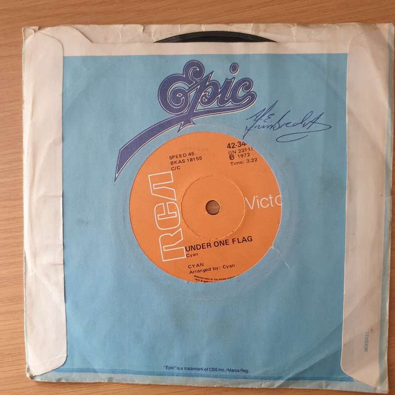 Cyan  Mama, Papa / Under One Flag - Vinyl 7" Record - Opened  - Very-Good Quality (VG) (vergood)