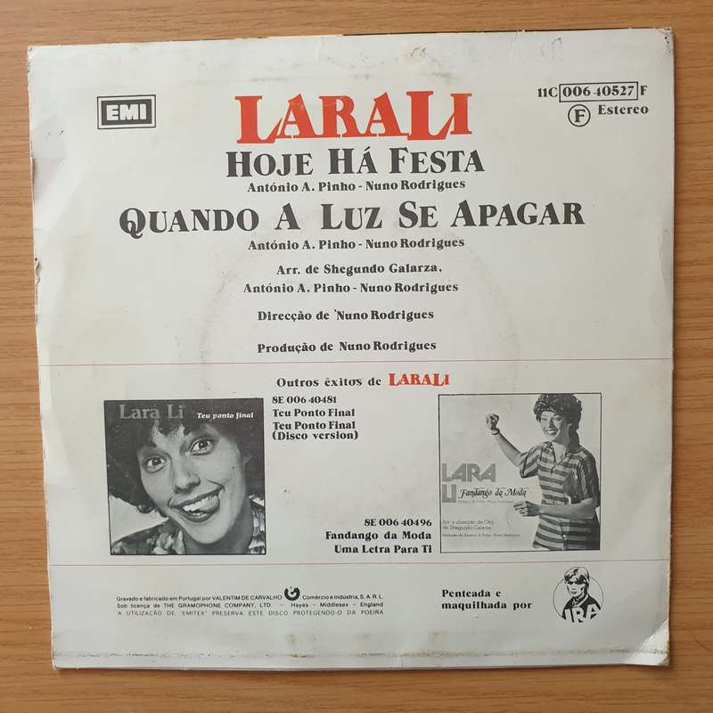 Lara Li  Hoje Há Festa - Vinyl 7" Record - Very-Good+ Quality (VG+) (verygoodplus)