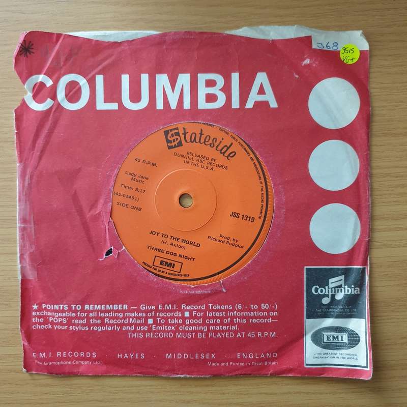 Three Dog Night  Joy To The World / I Can Hear You Calling - Vinyl 7" Record - Very-Good+ Qual...