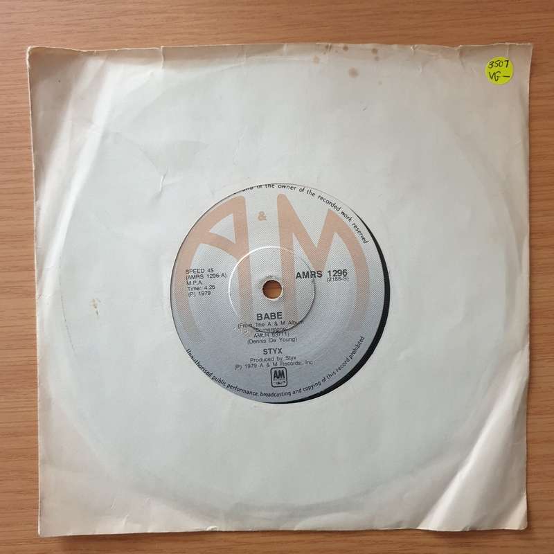 Styx  Babe - Vinyl 7" Record - Opened  - Very-Good- Quality (VG-) (verygoodminus)