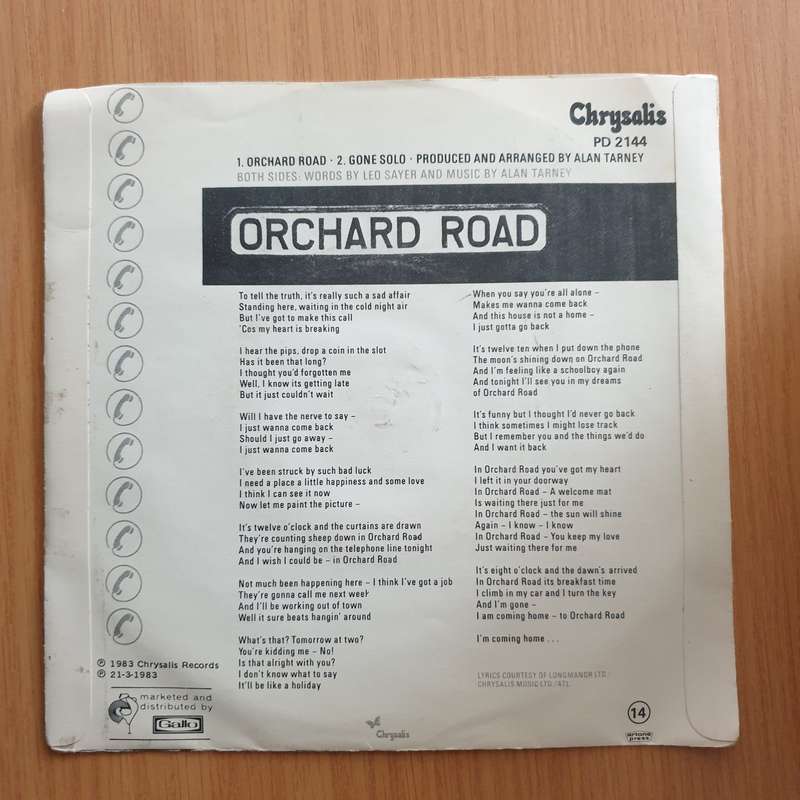 Leo Sayer  Orchard Road - Vinyl 7" Record - Very-Good+ Quality (VG+) (verygoodplus)