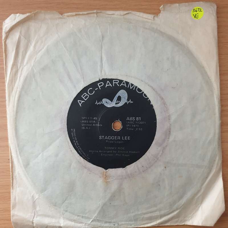 Tommy Roe  Stagger Lee / Back Streets And Alleys - Vinyl 7" Record - Opened  - Very-Good- Qual...