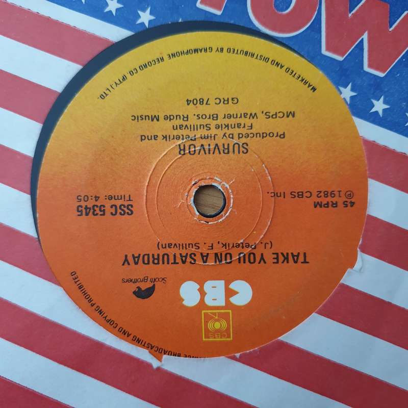 Survivor  Eye Of The Tiger - Vinyl 7" Record - Very-Good+ Quality (VG+) (verygoodplus)