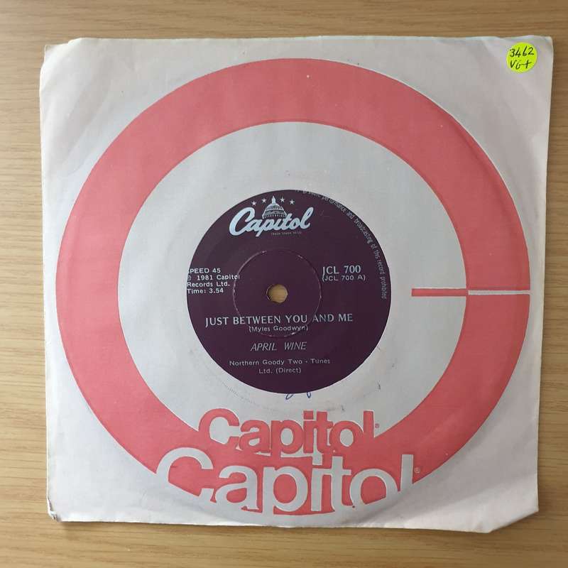 April Wine  Just Between You And Me - Vinyl 7" Record - Very-Good+ Quality (VG+) (verygoodplus)