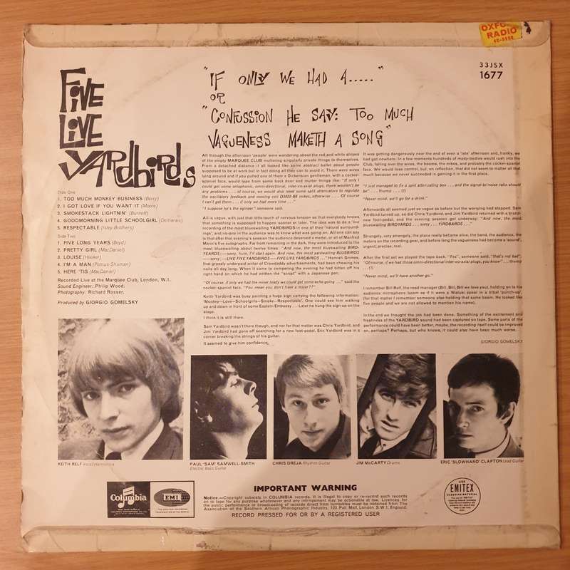 Yardbirds  Five Live Yardbirds - Vinyl LP Record - Very-Good Quality (VG) (verygood)