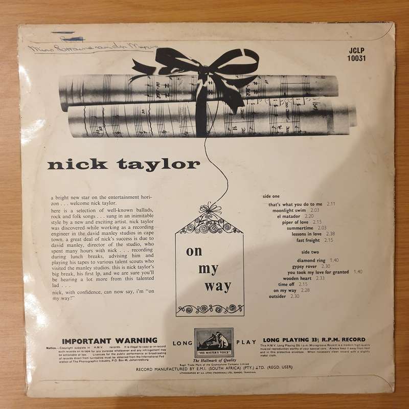 Nick Taylor - On My Way - Vinyl LP Record - Very-Good+ Quality (VG+) (verygoodplus)