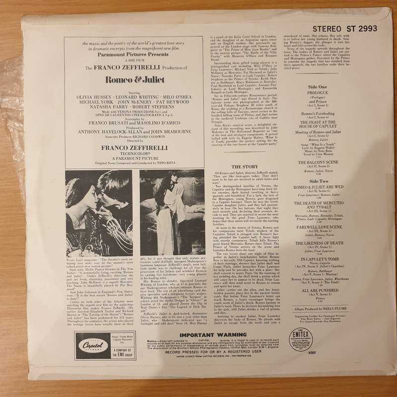 Nino Rota  Romeo & Juliet - Vinyl LP Record - Very-Good+ Quality (VG+) (verygoodplus)