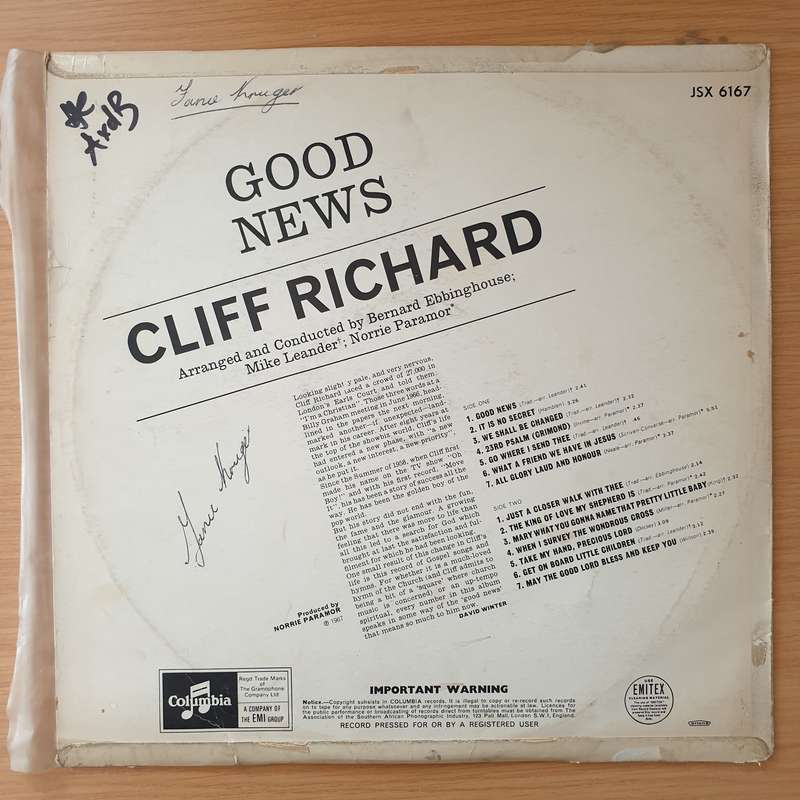 Cliff Richard  Good News - Vinyl LP Record - Very-Good+ Quality (VG+) (verygoodplus)