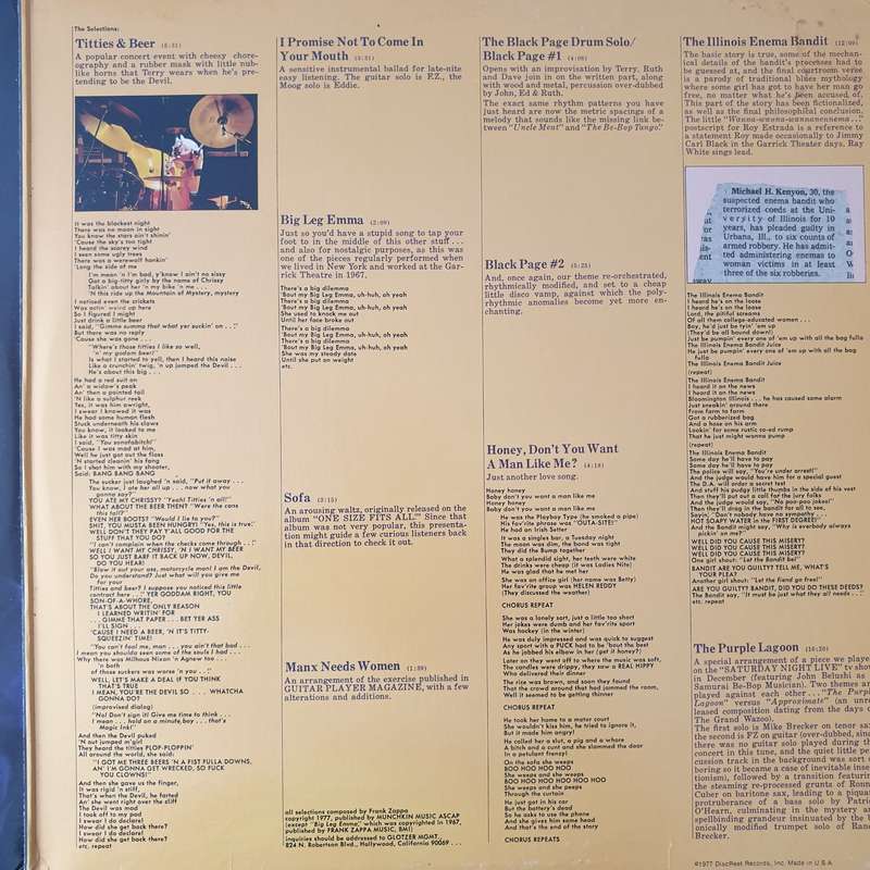 Frank Zappa  Zappa In New York - Vinyl LP Record - Very-Good+ Quality (VG+) (verygoodplus)