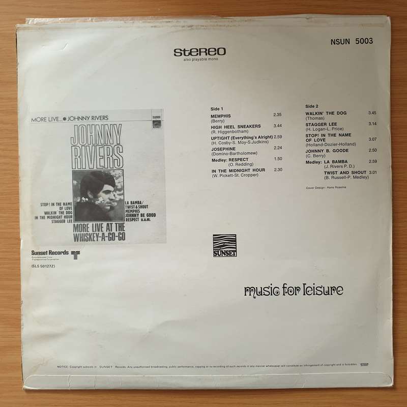 Johnny Rivers  More Live At The Whiskey-A-Go-Go - Vinyl LP Record - Very-Good Quality (VG) (ve...