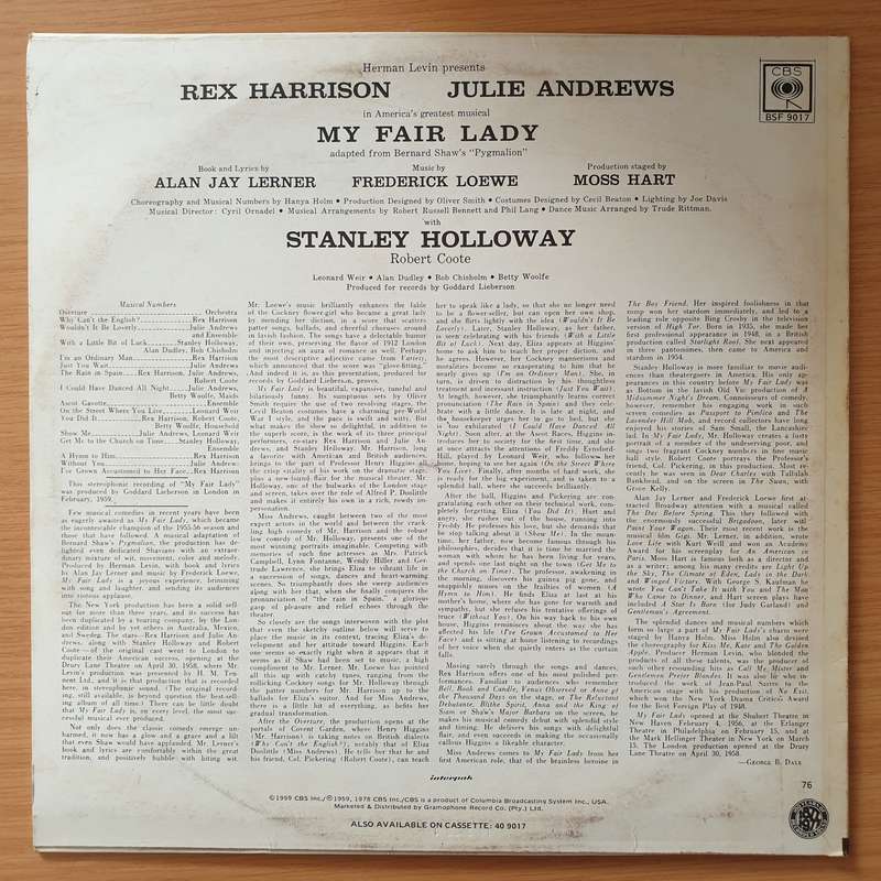 My Fair Lady (9017) - Rex Harrison, Julie Andrews With Stanley Holloway   Vinyl LP Record - Ve...