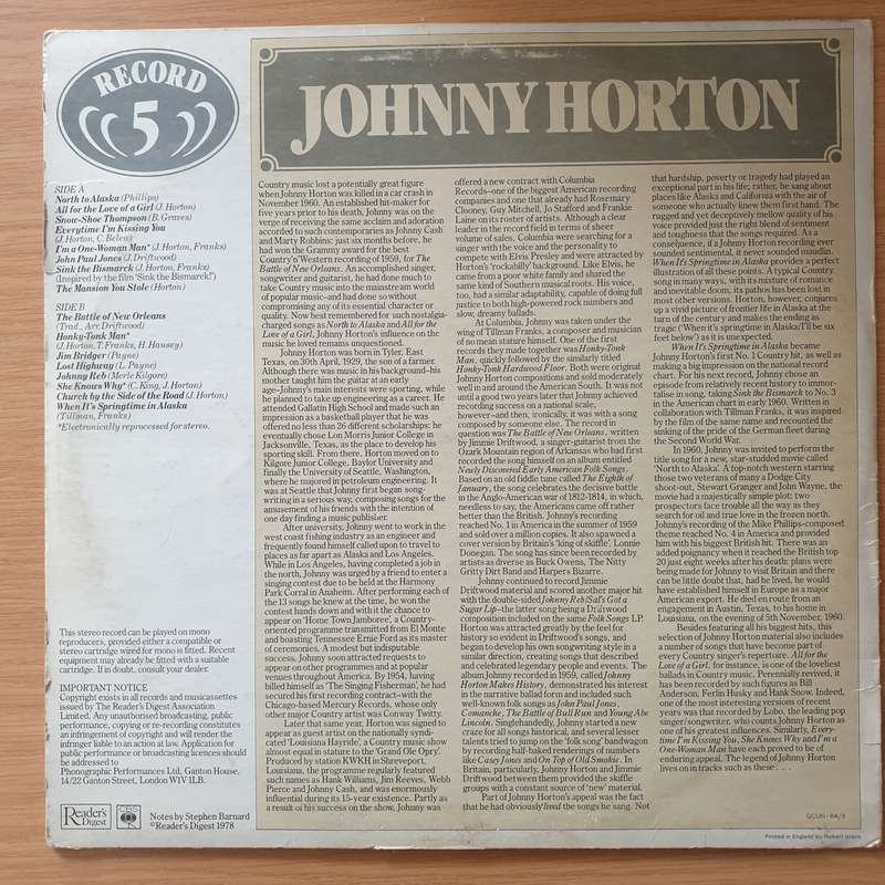 Johnny Horton - North America - Vinyl LP Record - Very-Good+ Quality (VG+) (verygoodplus)