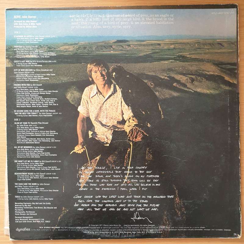 John Denver  Aerie - Vinyl LP Record - Very-Good+ Quality (VG+) (verygoodplus)