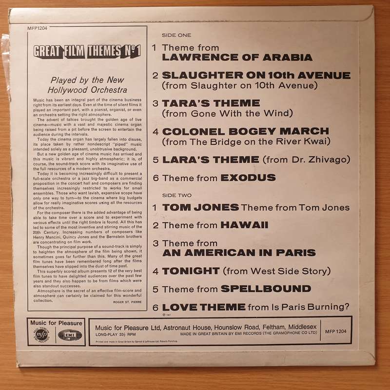 New Hollywood Orchestra  Great Film Themes No 1 - Vinyl LP Record - Very-Good+ Quality (VG+) (...