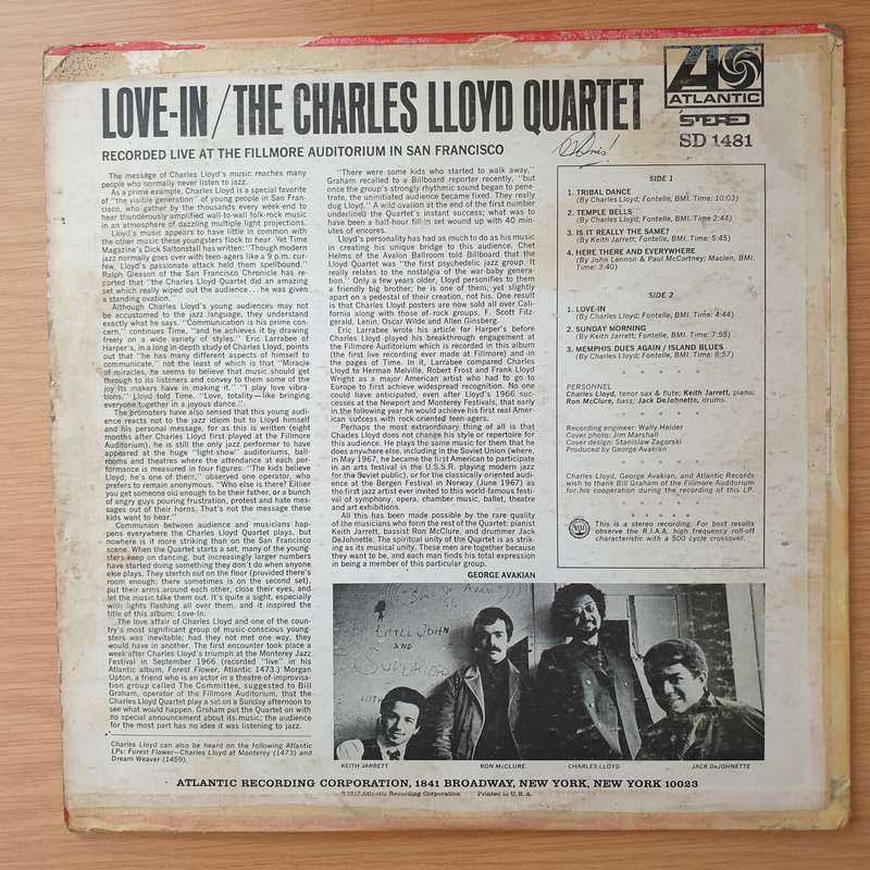 The Charles Lloyd Quartet  Love-In - Vinyl LP Record - Very-Good+ Quality (VG+) (verygoodplus)