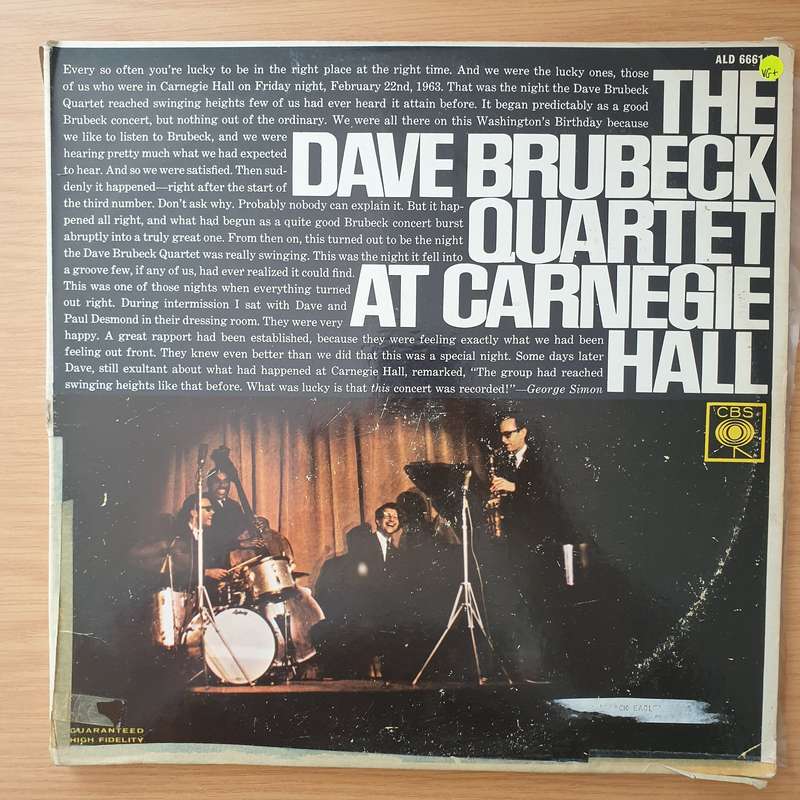 The Dave Brubeck Quartet  At Carnegie Hall - Vinyl LP Record - Very-Good+ Quality (VG+) (veryg...