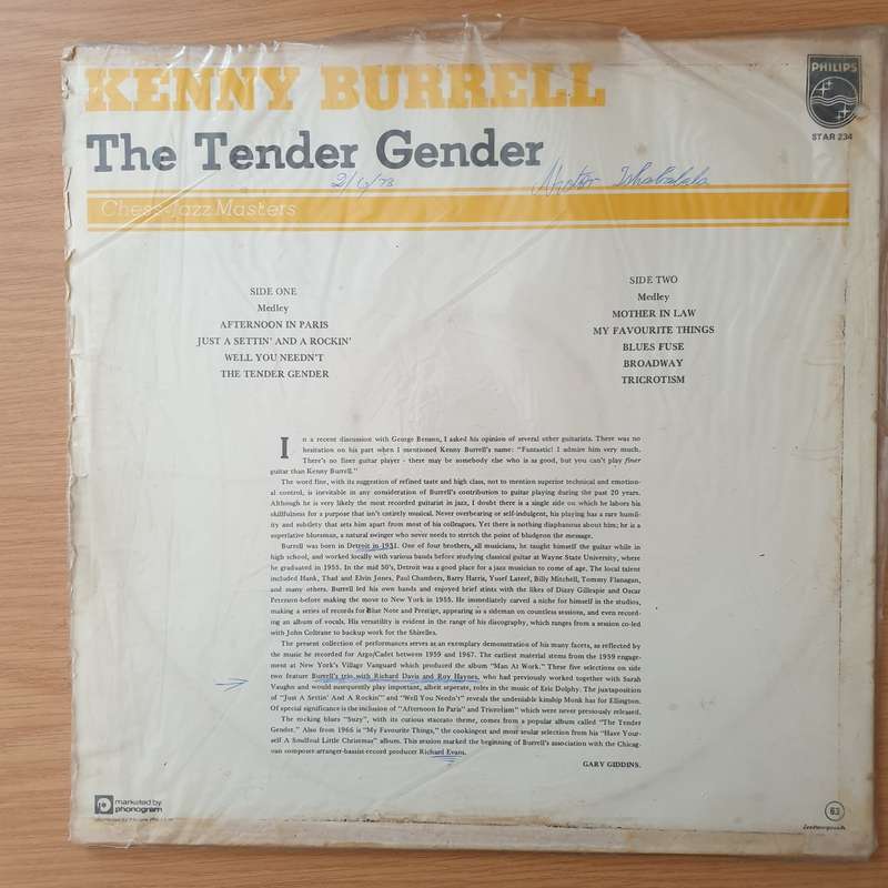 Kenny Burrell - The Tender Gender - Vinyl LP Record - Very-Good+ Quality (VG+) (verygoodplus)