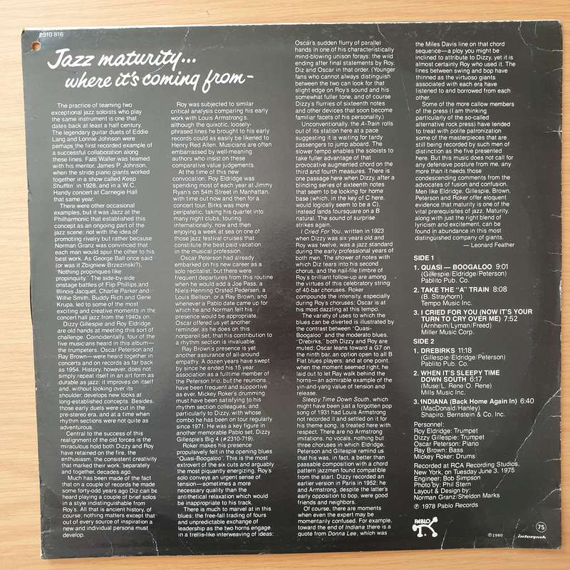 Dizzy Gillespie & Roy Eldridge  Jazz Maturity... Where It's Coming From - Vinyl LP Record - Ve...