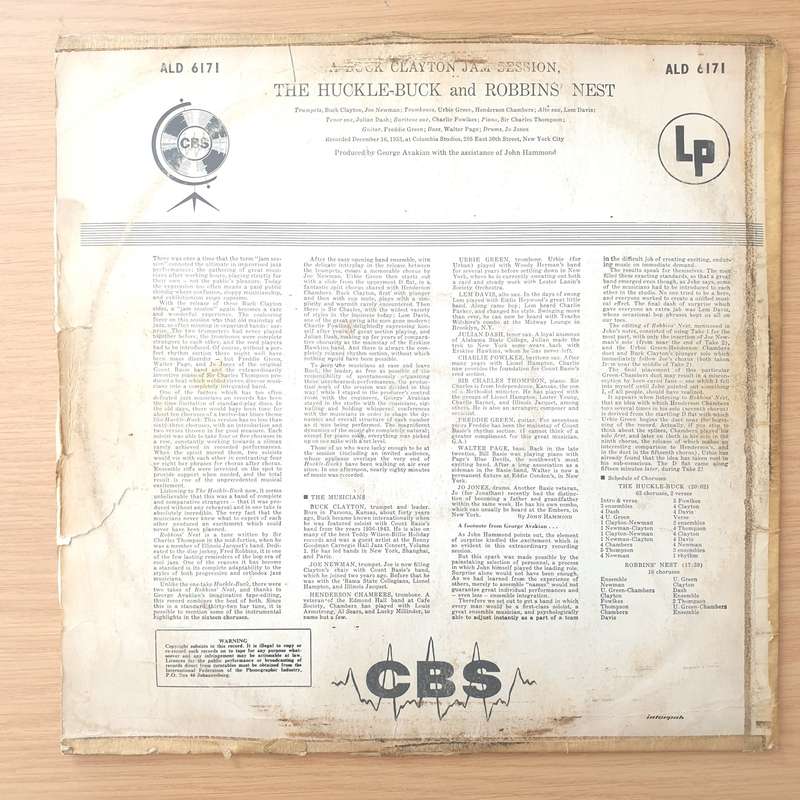 Buck Clayton  A Buck Clayton Jam Session (The Huckle-Buck And Robbin's Nest) - Vinyl LP Record...
