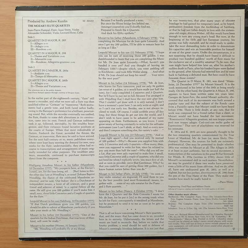 Mozart - Jean-Pierre Rampal, Isaac Stern, Alexander Schneider, Leonard Rose  The Mozart Flute ...