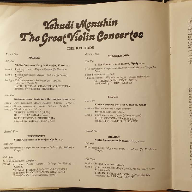 Yehudi Menuhin  The Great Violin Concertos - Vinyl LP Record - Very-Good+ Quality (VG+) (veryg...