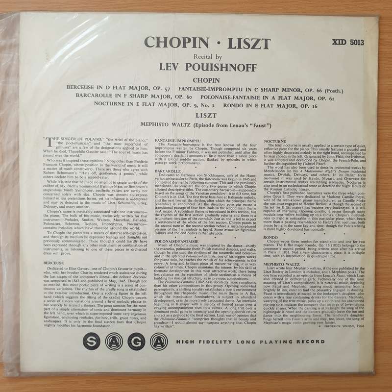 Lev Pouishnoff - Pouishnoff Plays a Concert of Chopin &  Liszt- Vinyl LP Record - Very-Good+ Qual...