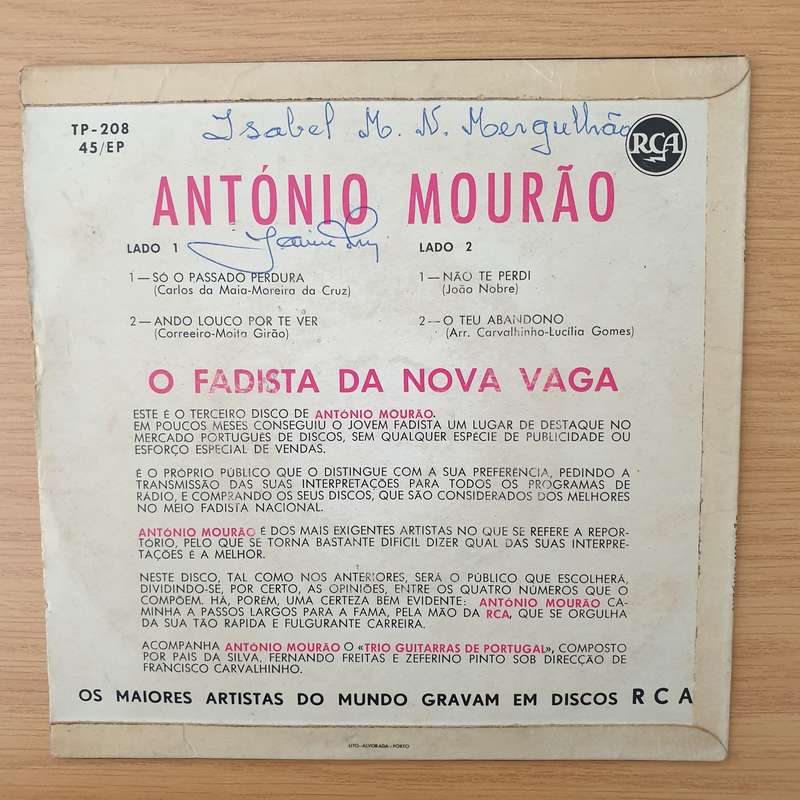 António Mourão  O Fadista Da Nova Vaga - Vinyl 7" Record - Very-Good+ Quality (VG+) (verygoo...