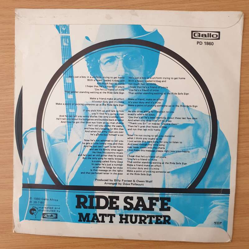 Matt Hurter  Ride Safe / Fighting Side Of Me - Vinyl 7" Record - Very-Good+ Quality (VG+) (ver...