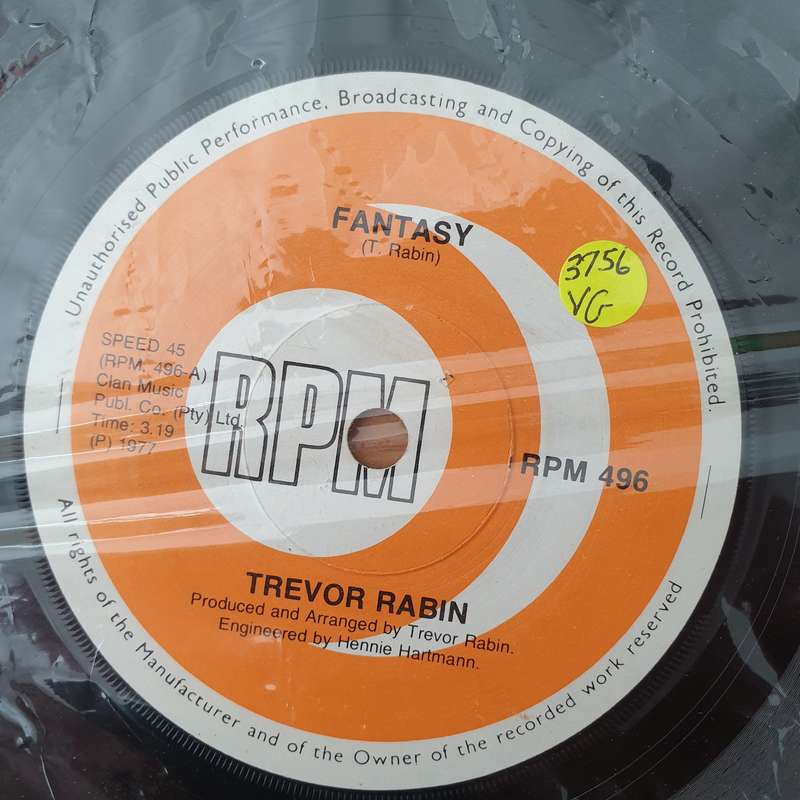 Trevor Rabin  Fantasy - Vinyl 7" Record - Very-Good Quality (VG) (vgood)