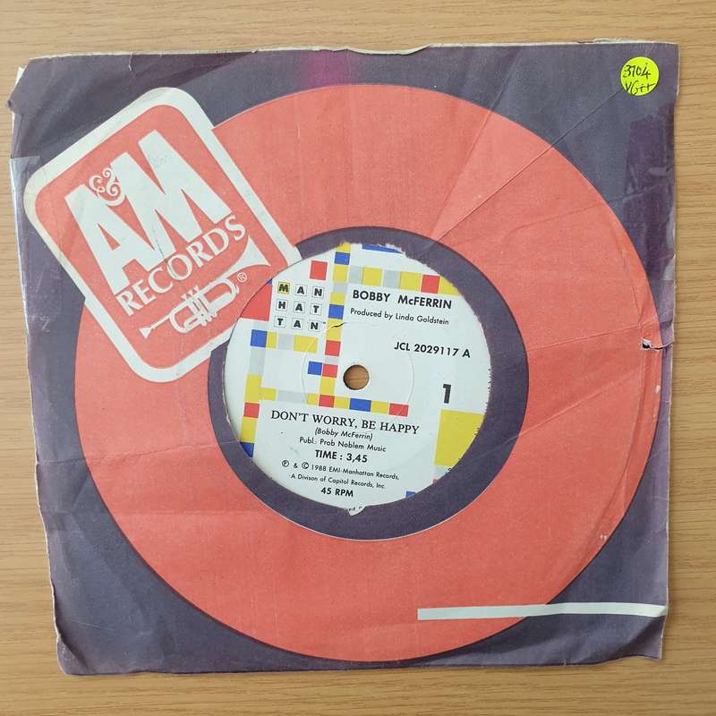 Bobby McFerrin  Don't Worry, Be Happy - Vinyl 7" Record - Very-Good+ Quality (VG+) (verygoodplus)