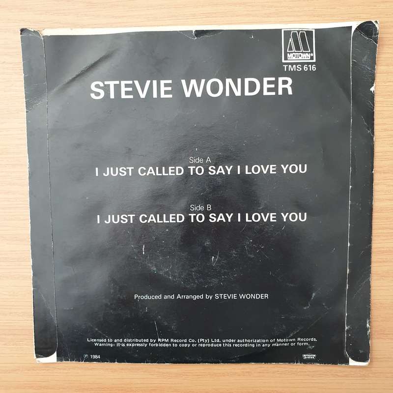 Stevie Wonder  I Just Called To Say I Love You - Vinyl 7" Record - Very-Good+ Quality (VG+) (v...
