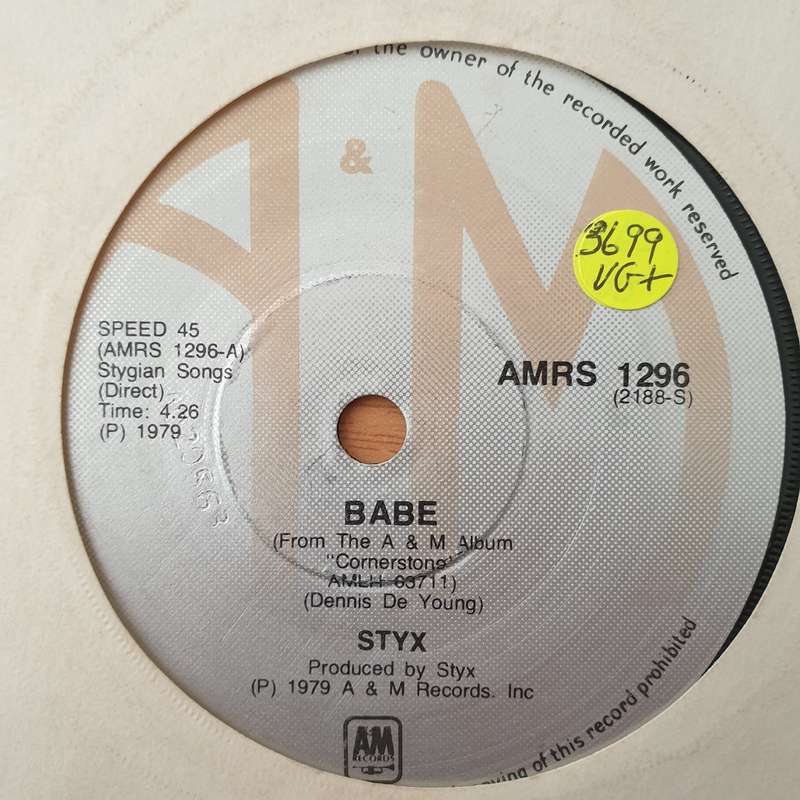 Styx  Babe - Vinyl 7" Record - Very-Good+ Quality (VG+) (verygoodplus)