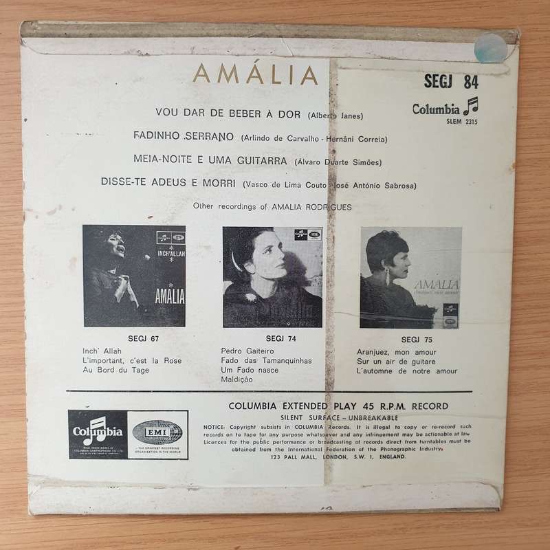 Amalia Rodrigues  Vou Dar De Beber À Dor - Vinyl 7" Record - Very-Good+ Quality (VG+) (verygo...