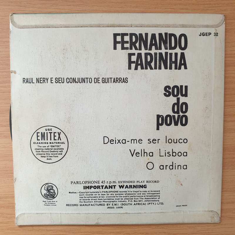 Fernando Farinha, Conjunto de Guitarras de Raul Nery  Sou Do Povo - Vinyl 7" Record - Very-Goo...