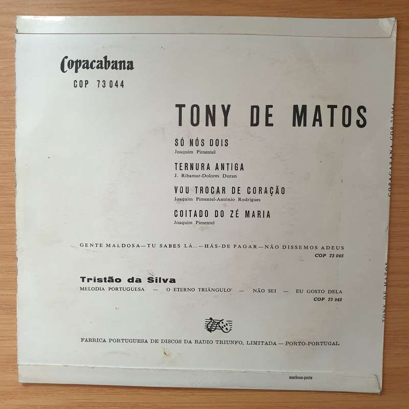 Tony De Matos  Só Nós Dois - Vinyl 7" Record - Very-Good+ Quality (VG+) (verygoodplus)