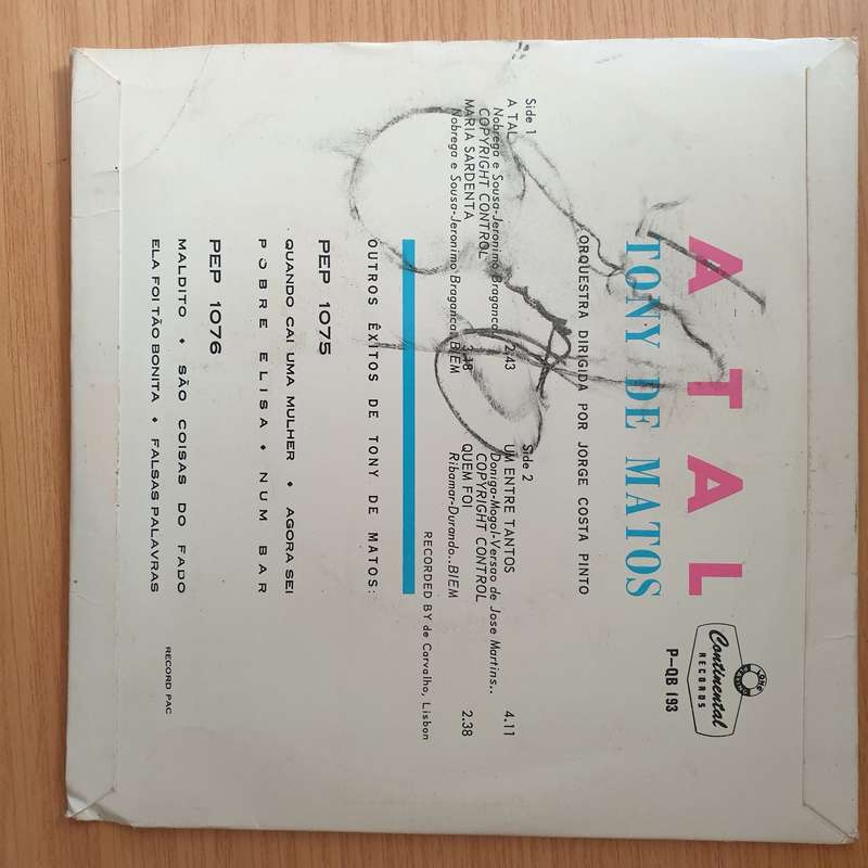 Tony De Matos  A Tal - Vinyl 7" Record - Very-Good+ Quality (VG+) (verygoodplus)