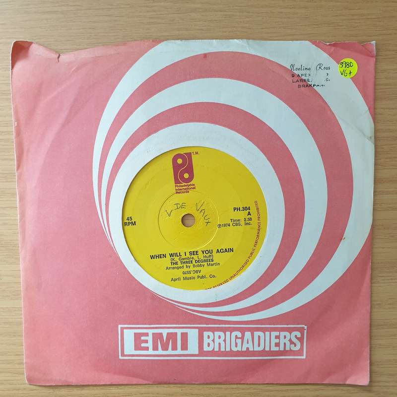 The Three Degrees  When Will I See You Again - Vinyl 7" Record - Very-Good+ Quality (VG+) (ver...