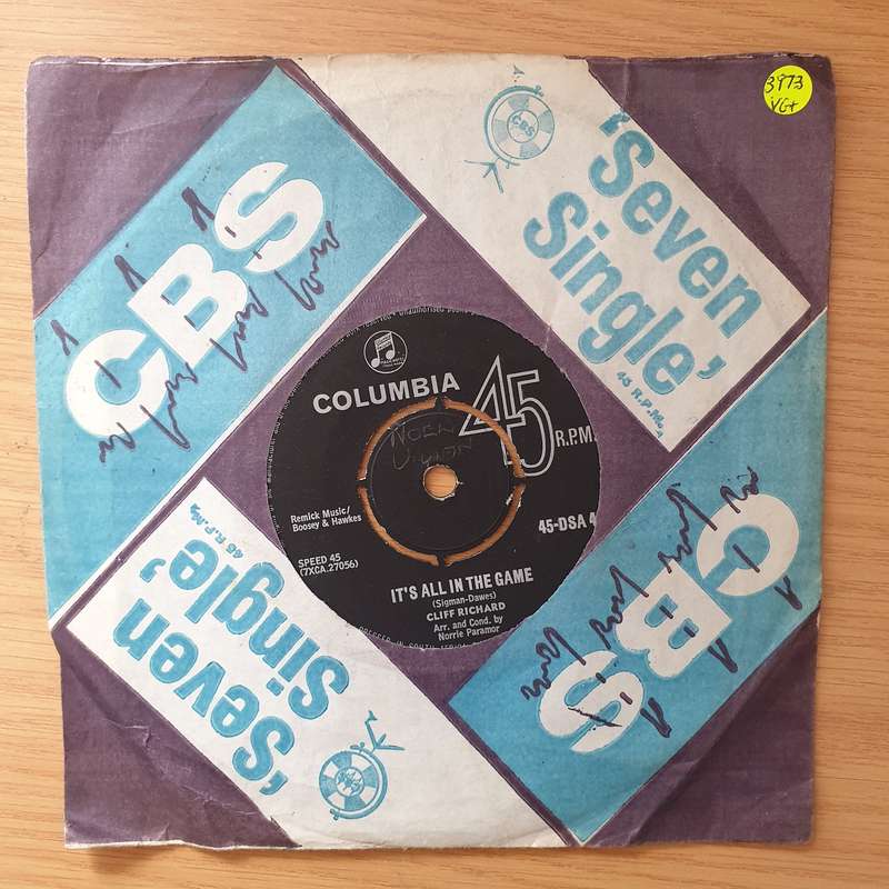 Cliff Richard  It's All In The Game - Vinyl 7" Record - Very-Good+ Quality (VG+) (verygoodplus)
