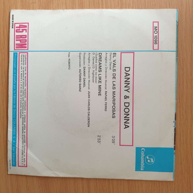 Danny & Donna  El Vals De Las Mariposas / Dreams Like Mine - Vinyl 7" Record - Very-Good+ Qual...