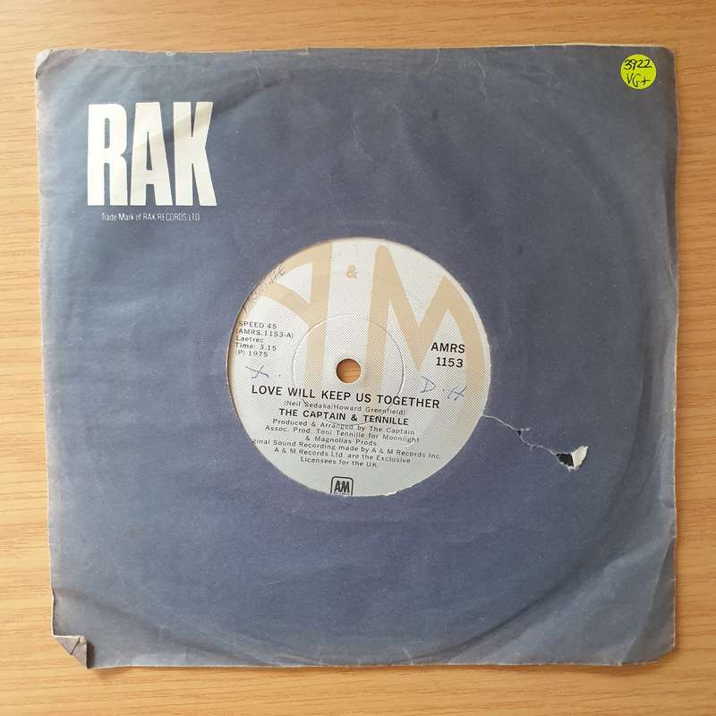 The Captain & Tennille  Love Will Keep Us Together - Vinyl 7" Record - Very-Good+ Quality (VG+...