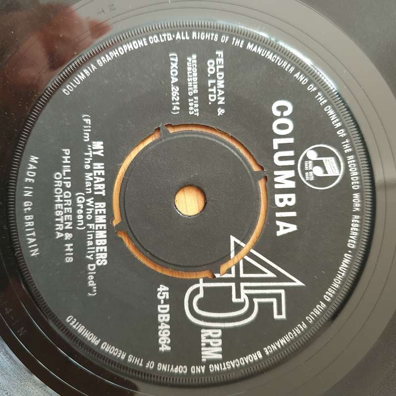 Philip Green & His Orchestra  My Heart Remembers - Vinyl 7" Record - Very-Good+ Quality (VG+) ...