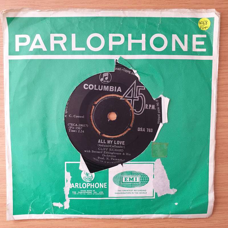 Cliff Richard  All My Love - Vinyl 7" Record - Very-Good+ Quality (VG+) (verygoodplus)