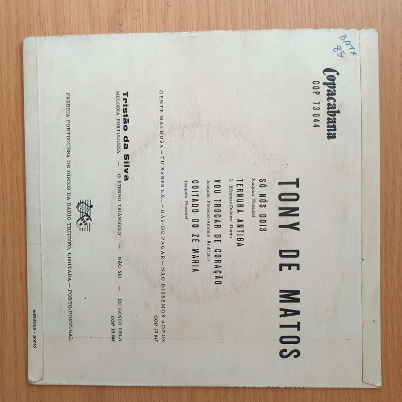 Tony De Matos  Só Nós Dois - Vinyl 7" Record - Very-Good+ Quality (VG+) (verygoodplus)