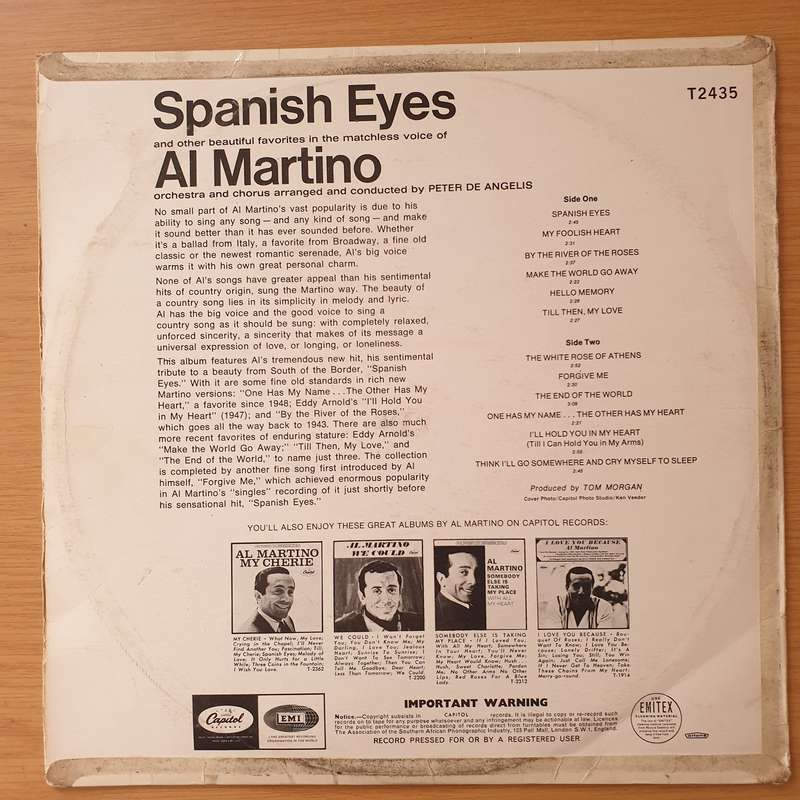 Al Martino  Spanish Eyes - Vinyl LP Record - Very-Good+ Quality (VG+) (verygoodplus)
