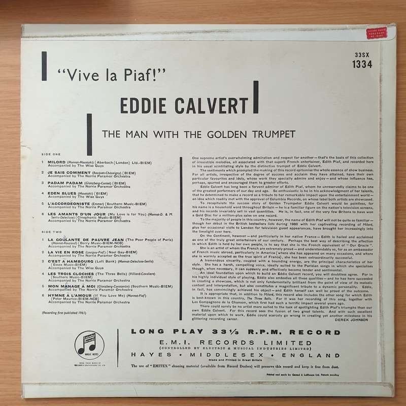 Eddie Calvert  Vive La Piaf! - Vinyl LP Record - Very-Good+ Quality (VG+) (verygoodplus)