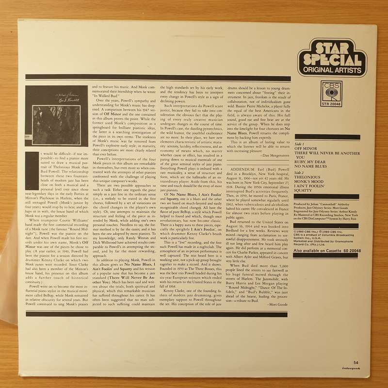 Bud Powell  A Portrait Of Thelonious - Vinyl LP Record - Very-Good+ Quality (VG+) (verygoodplus)