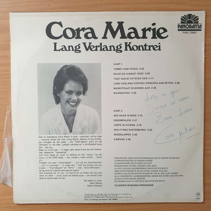 Cora Marie  Lang Verlang Kontrei (Autographed) - Vinyl LP Record - Very-Good+ Quality (VG+) (v...