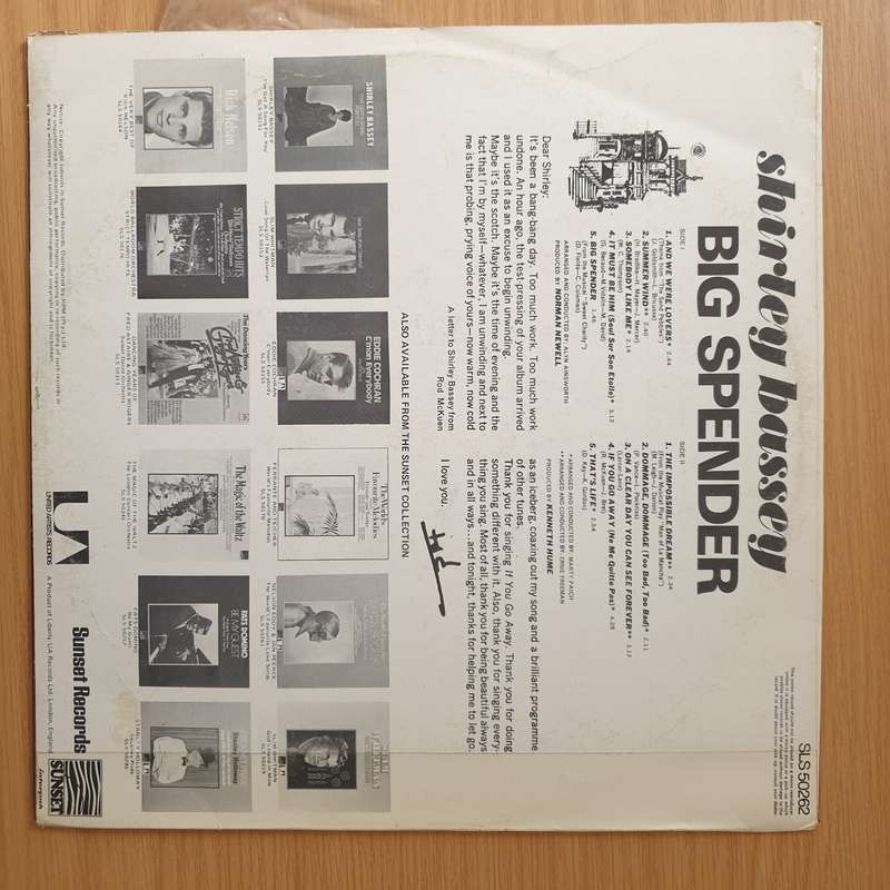 Shirley Bassey - Big Spender - Vinyl LP Record - Very-Good+ Quality (VG+) (verygoodplus)